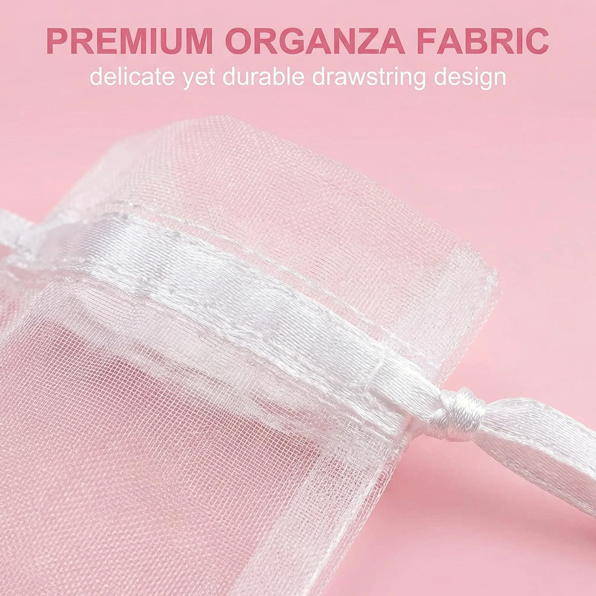 Sachet Organza 50 Pièces 10x15cm Blanc avec Cordon pour Bijoux Cadeaux Mariage