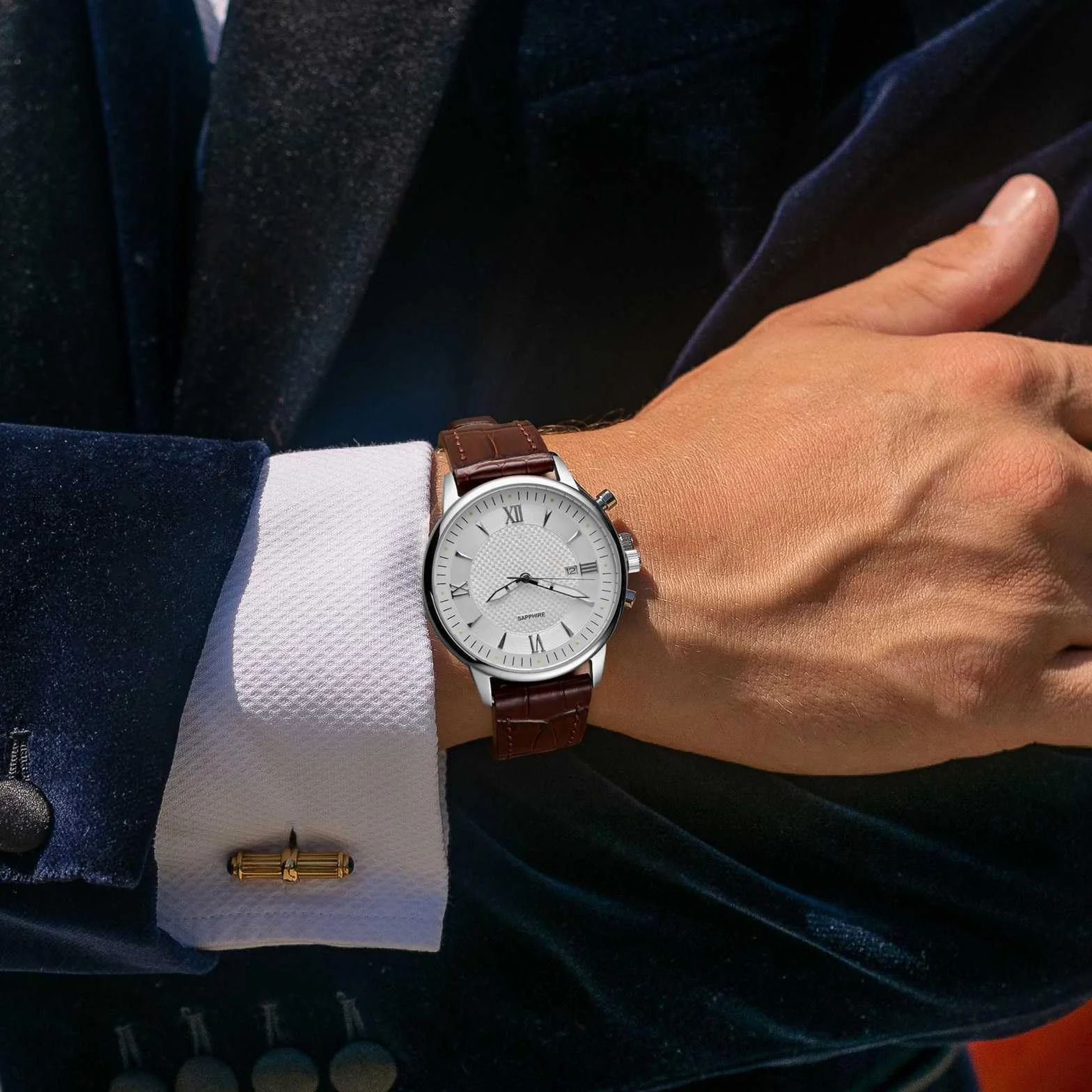 Anbeer Bracelet de montre en cuir italien gaufré grain alligator, dégagement rapide, 18mm 20mm 22mm 24mm