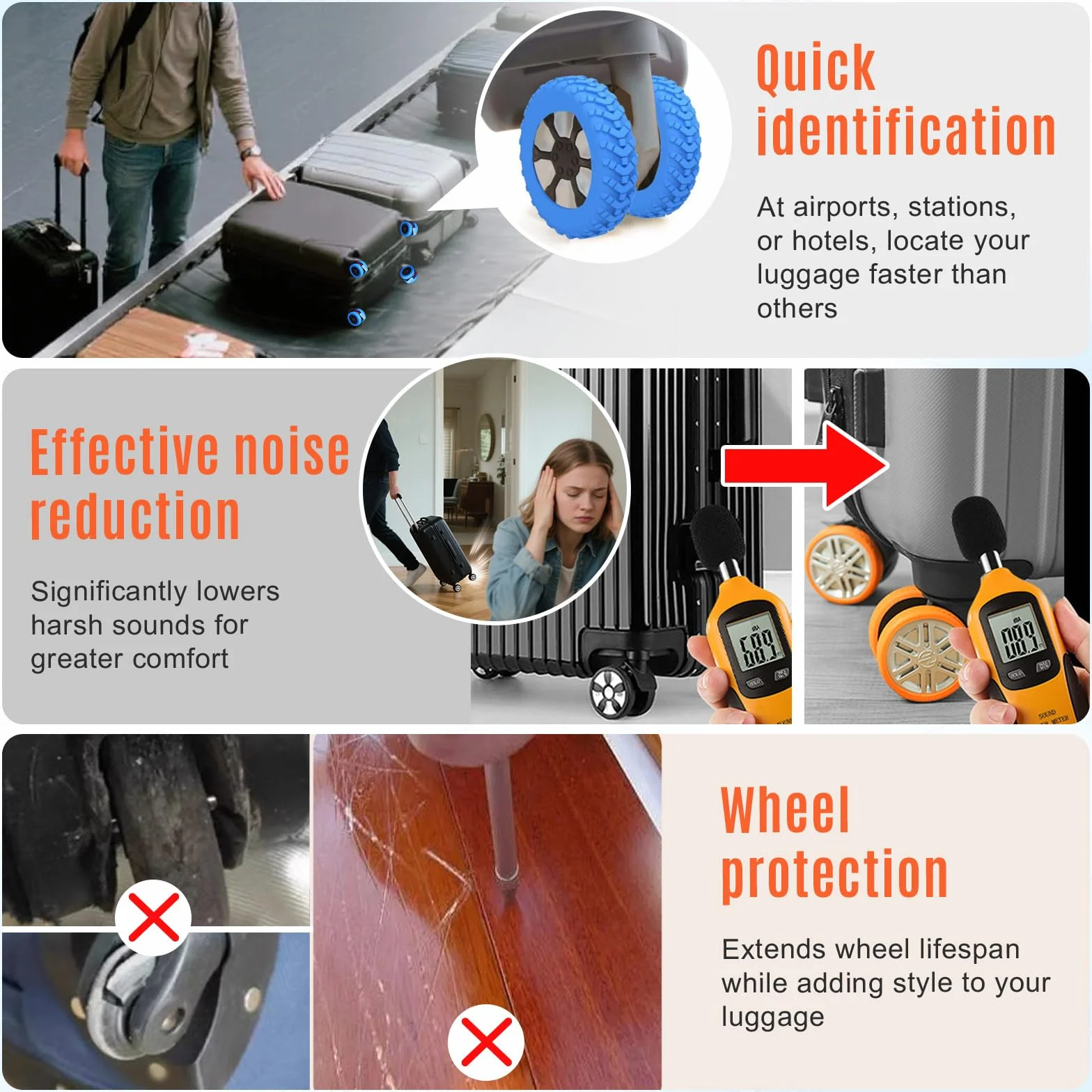 Housses de Protection Silicone pour Roues de Valise 8 Pièces Largeur Latérale 10 mm Réduction de Bruit