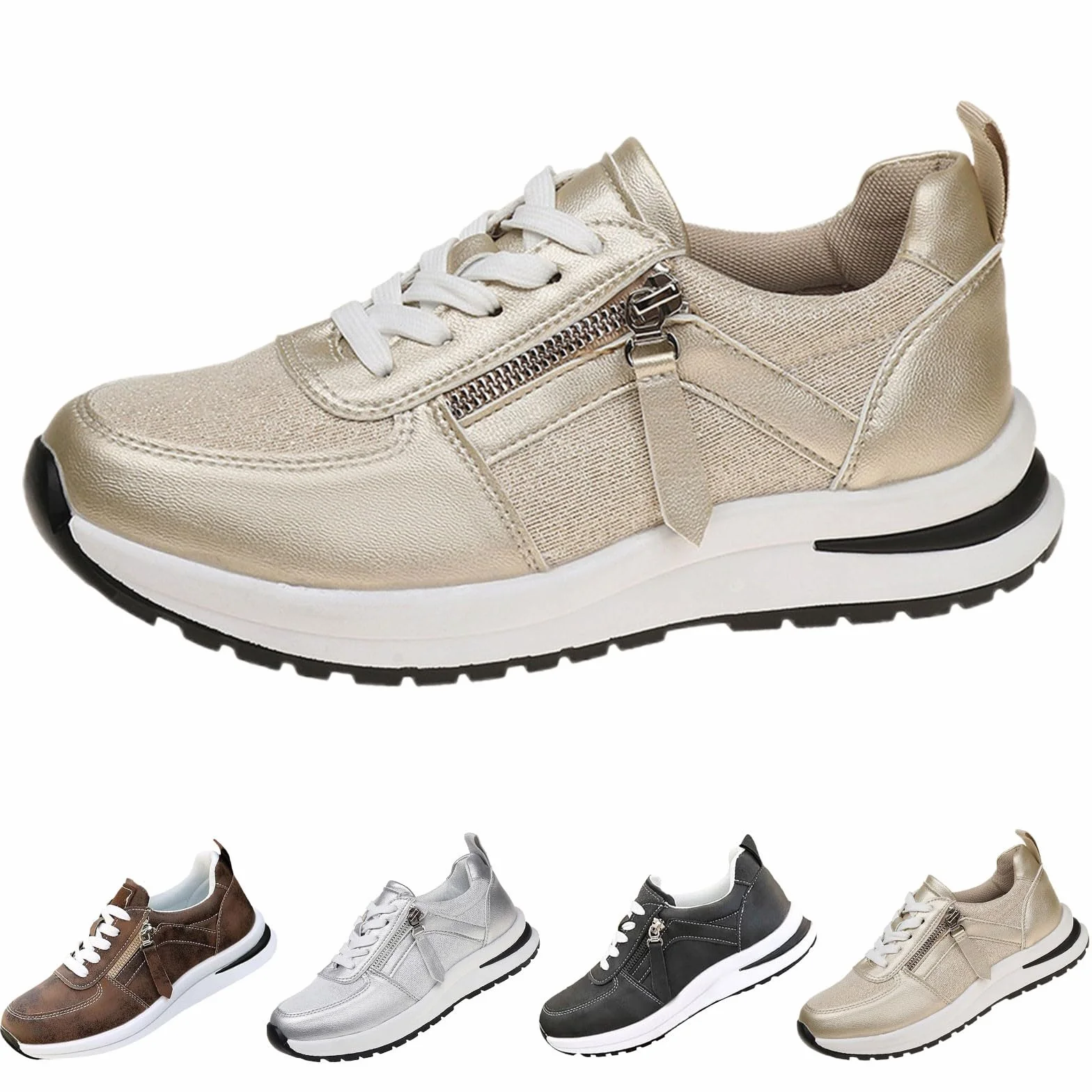 Chaussures de tennis femme baskets tendance maille respirante fermeture éclair compensée bout rond confortables