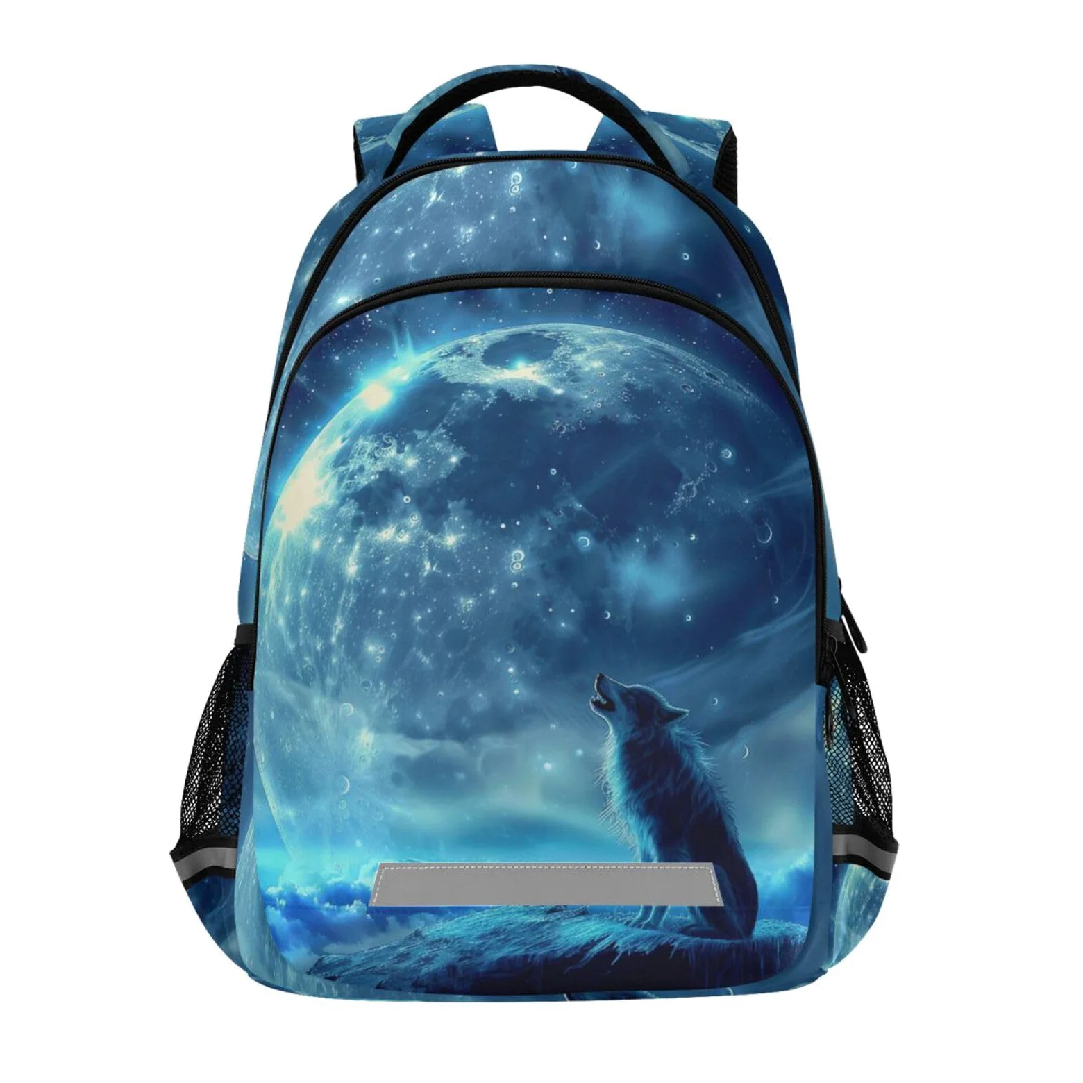 Bleu Espace Étoile Animal Loup Sac à Dos Cartable Fille Garcon Enfant Réfléchissante, Sac école Ordinateur Portable de Voyage pour Femme Homme