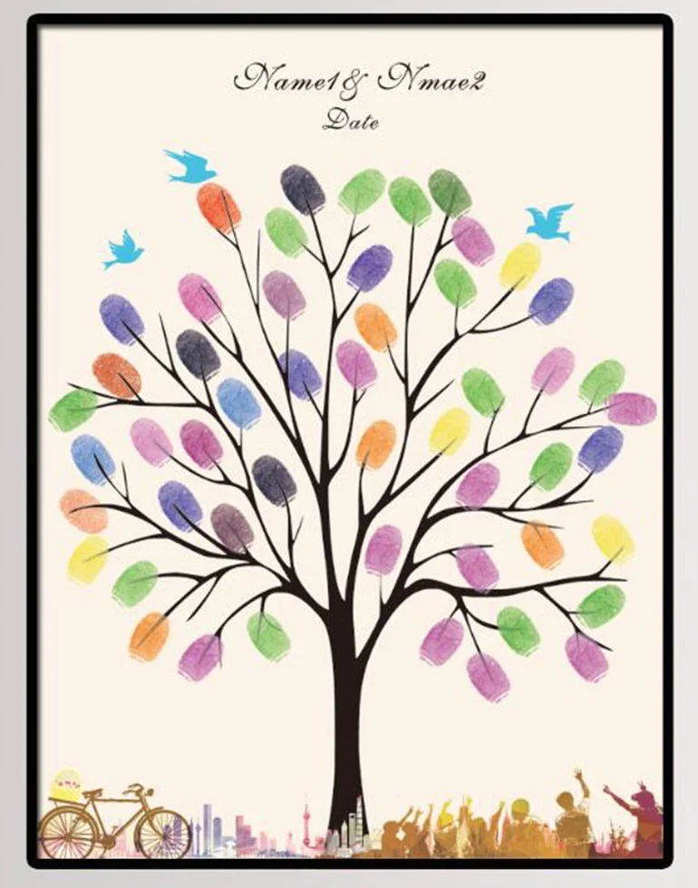 NOVAGO Tableau Toile à empreintes invités 30x40 cm Arbre mariage anniversaire