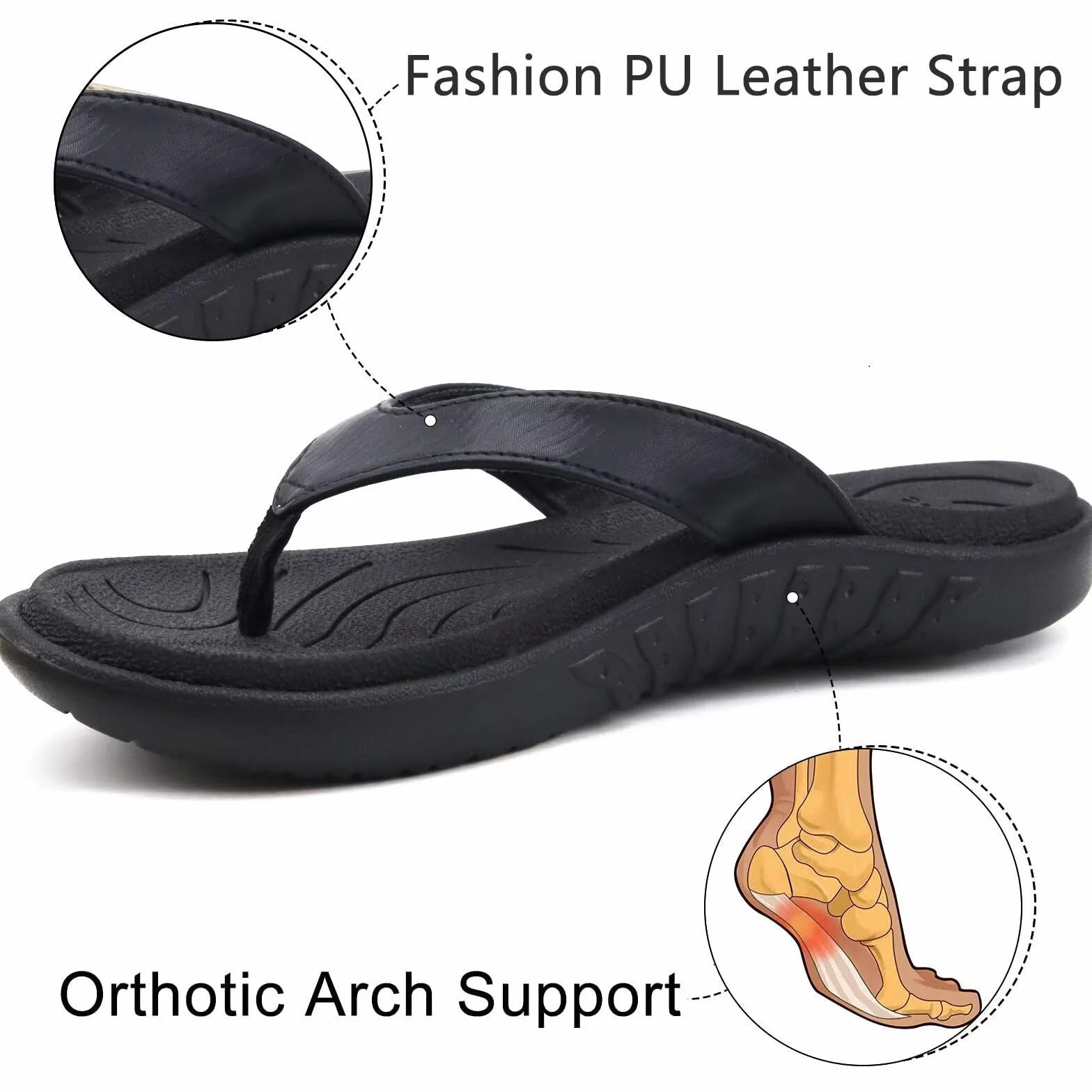 Tongs Femme Orthopédique Cuir Soutien Voûte Plantaire Antidérapante Caoutchouc