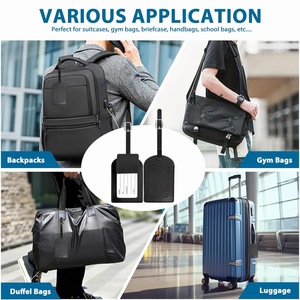 Étiquette Valise en PU Cuir 2 Pièces avec Boucle Réglable - Porte Étiquettes Inscriptible Nom Adresse pour Sac de Voyage
