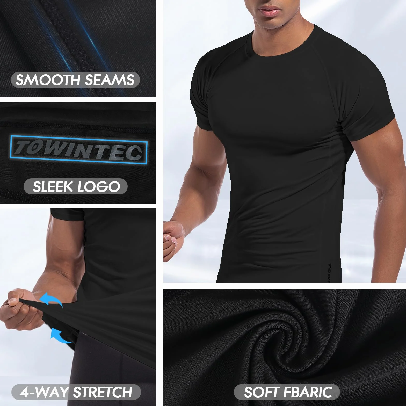 Hommes Compression T-Shirt Manches Courtes Séchage Rapide Vêtements Running Maillot Jogging Couche de Base Athlétique Musculation