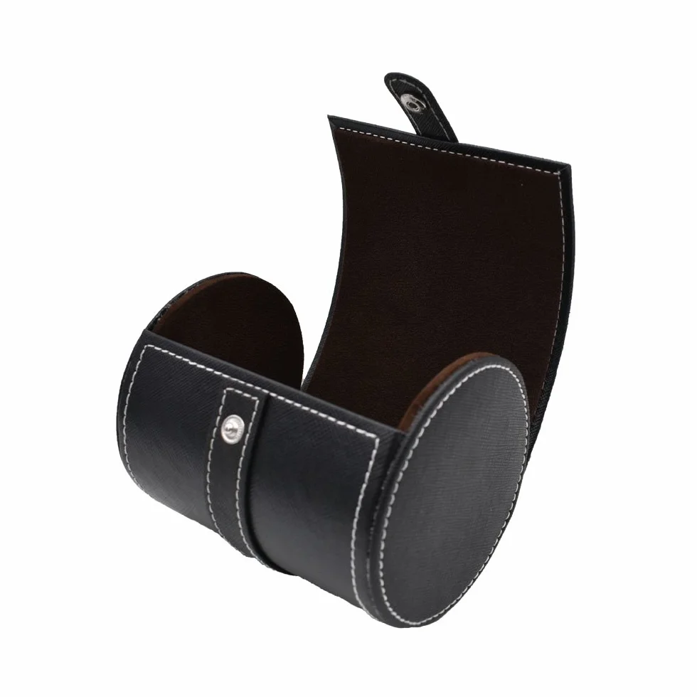 Etui de rangement pour cravate en cuir noir forme cylindre