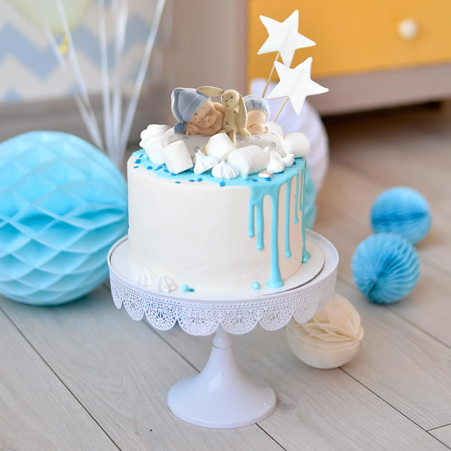 Figurine en résine Cigogne avec Bébé Endormi 10 cm Décoration Gâteau Baptême Garçon Cake topper