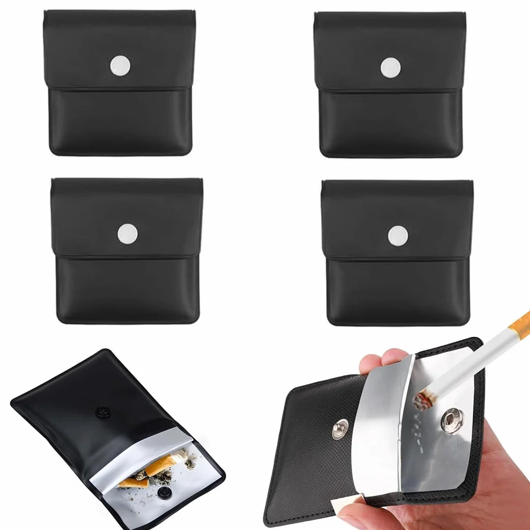 Lot de 4 Cendriers Portables en PVC Ignifugés Sac Anti-Odeur Noir