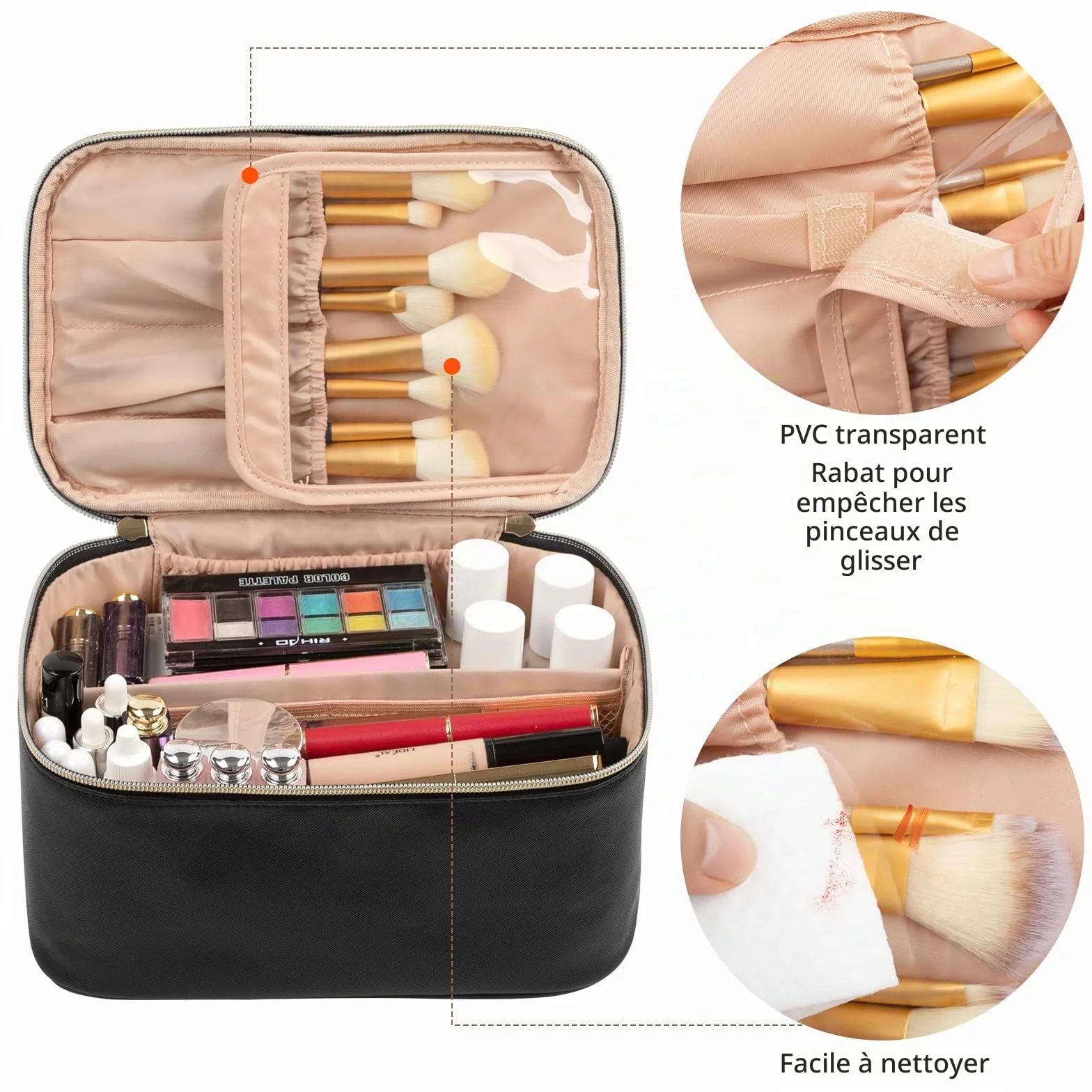 Trousse de maquillage pour femme grande voyage avec poignée et séparateur