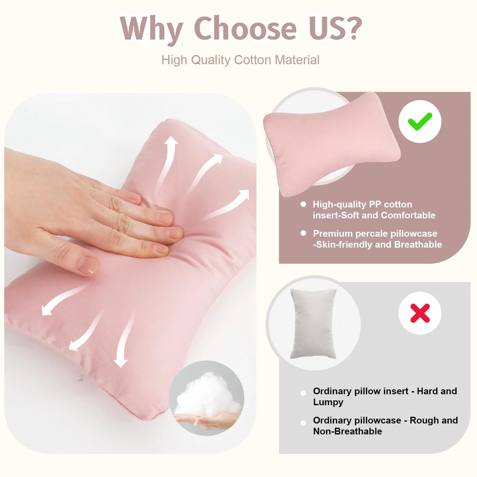 Vocheer Mini oreiller de voyage 27,9 x 17,8 cm coton housse