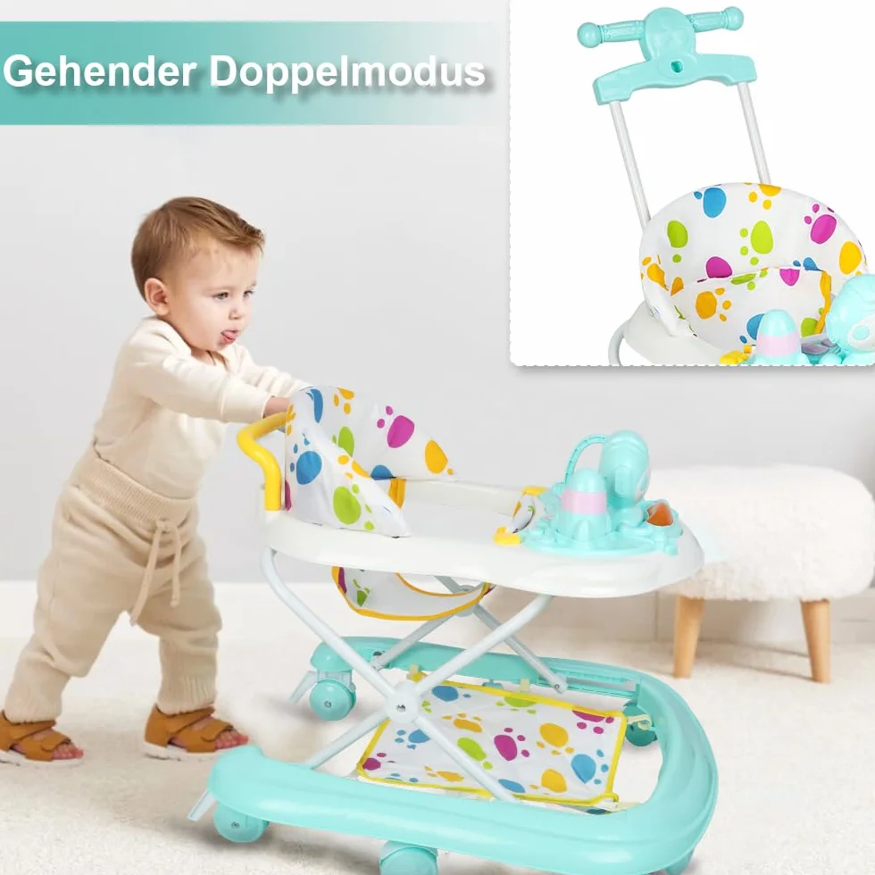 Trotteur Bébé Évolutif 3 en 1, Pliable avec Hauteur Réglable, Siège Amovible, Centre d'Activités 6+ Mois, Charge 12KG
