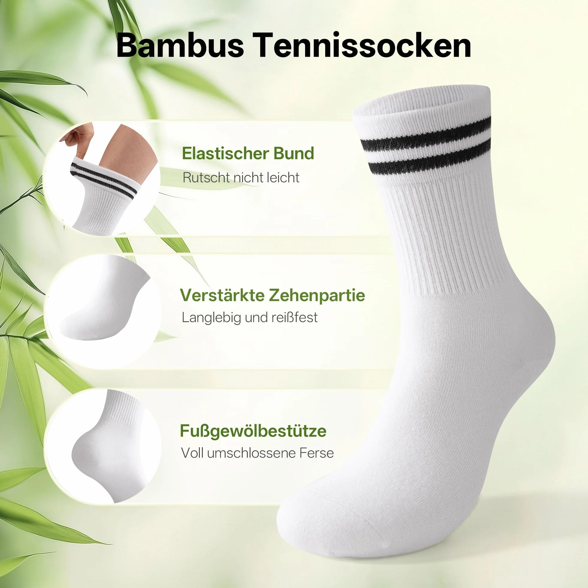 FALARY Chaussettes de Tennis en Bambou Lot de 6/12 Paires Hommes Femmes Anti-transpiration Respirantes