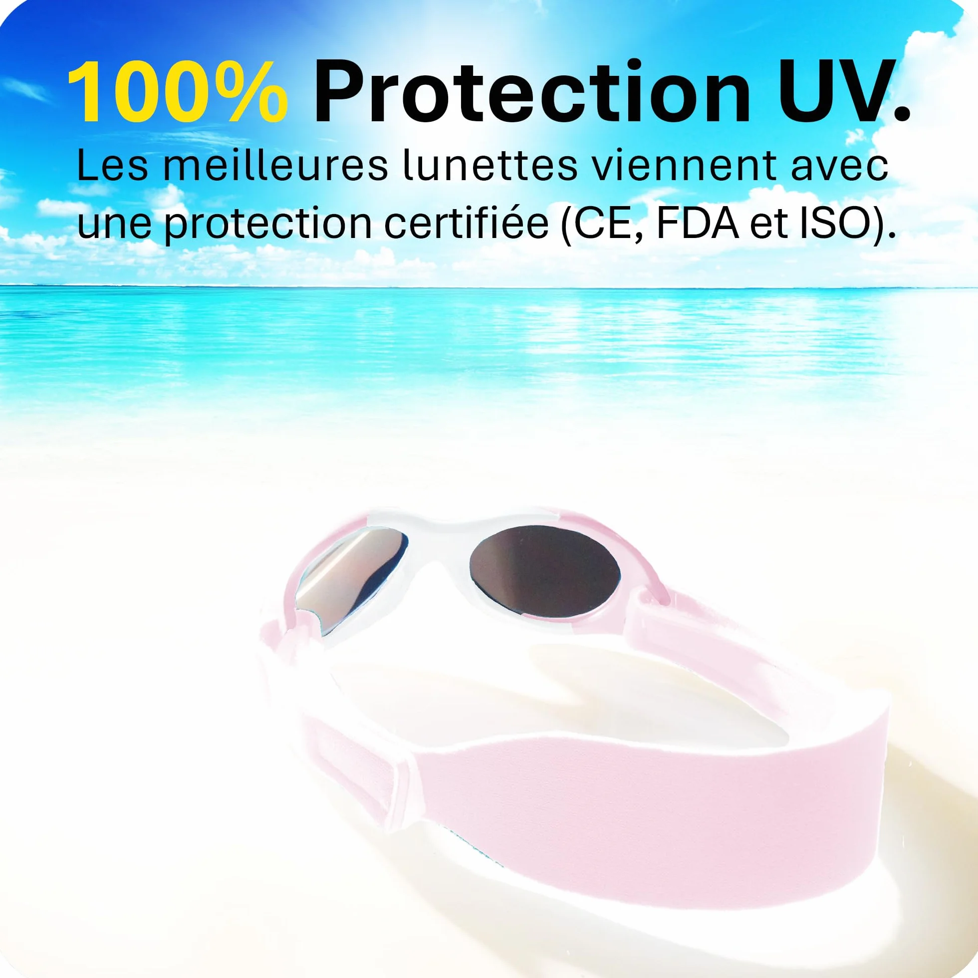 Lunettes de soleil bébé 0-18 mois bandeau ajustable souple monture flexible protection UV400 sans BPA Design européen moderne
