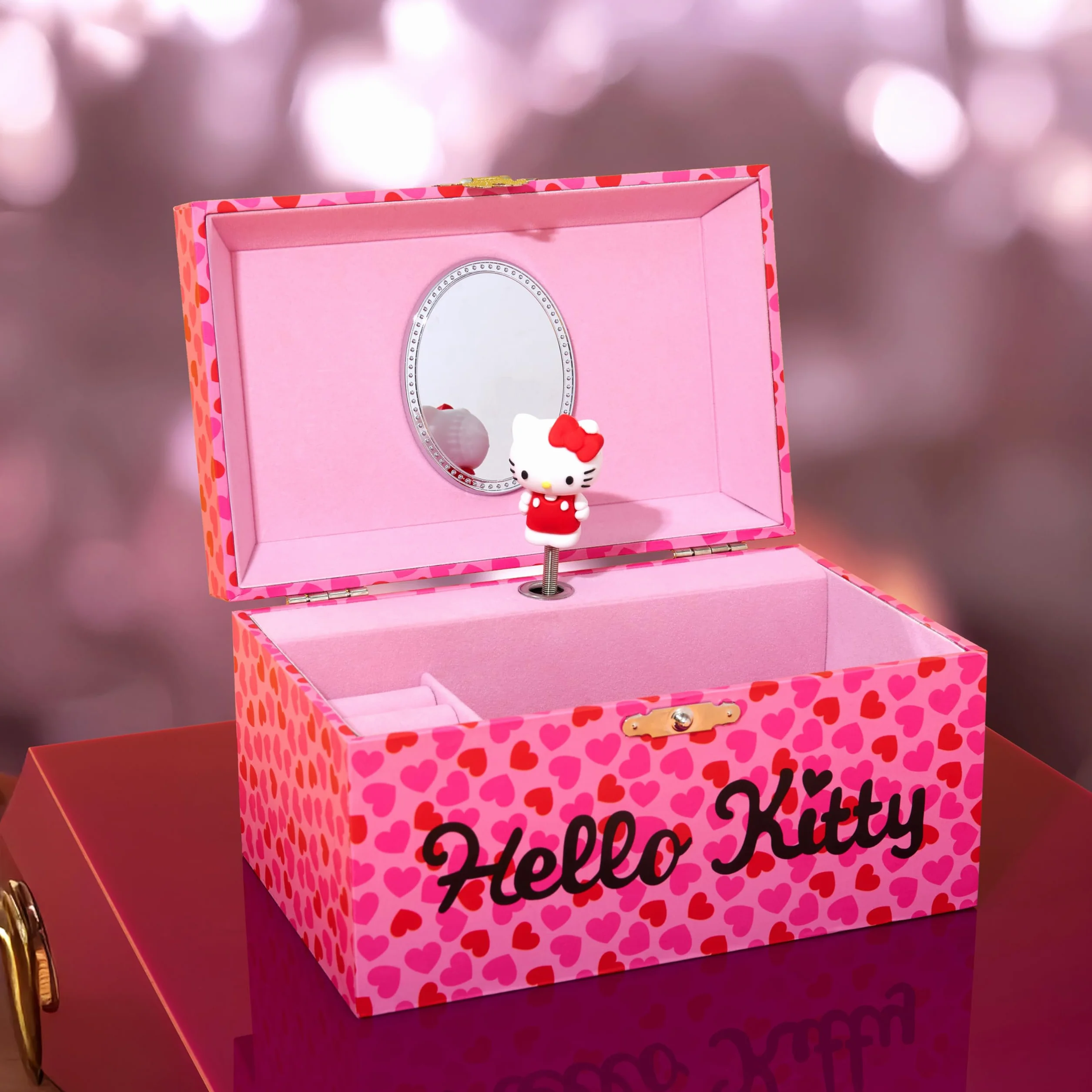 Hello Kitty Sanrio Boîte à Bijoux Musicale Fille Ado Coffret Kawaii Miroir Tiroirs Rangement Rose