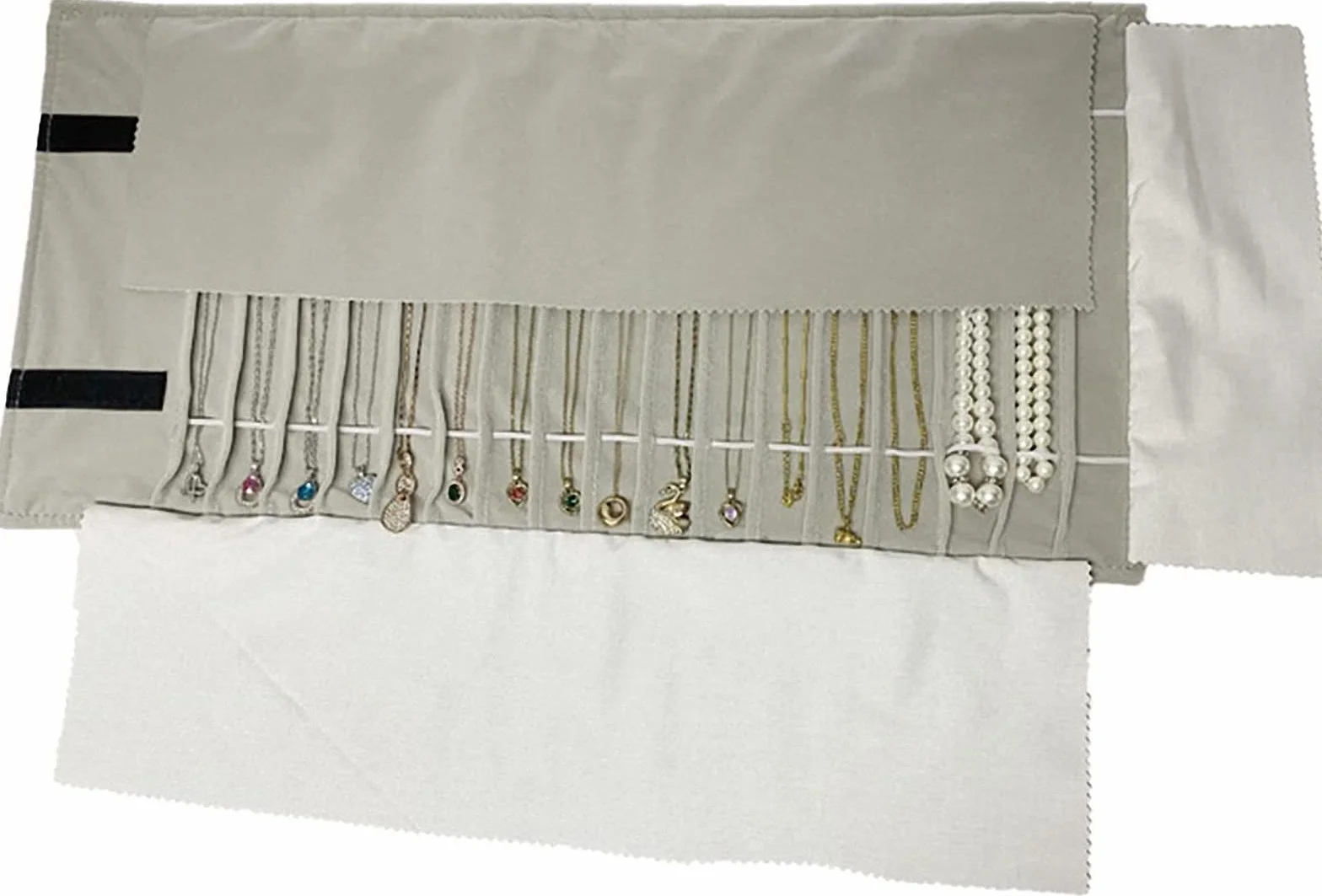 Organisateur de Bijoux Pliable Grande Capacité Sac de Rouleau Gris Flannel
