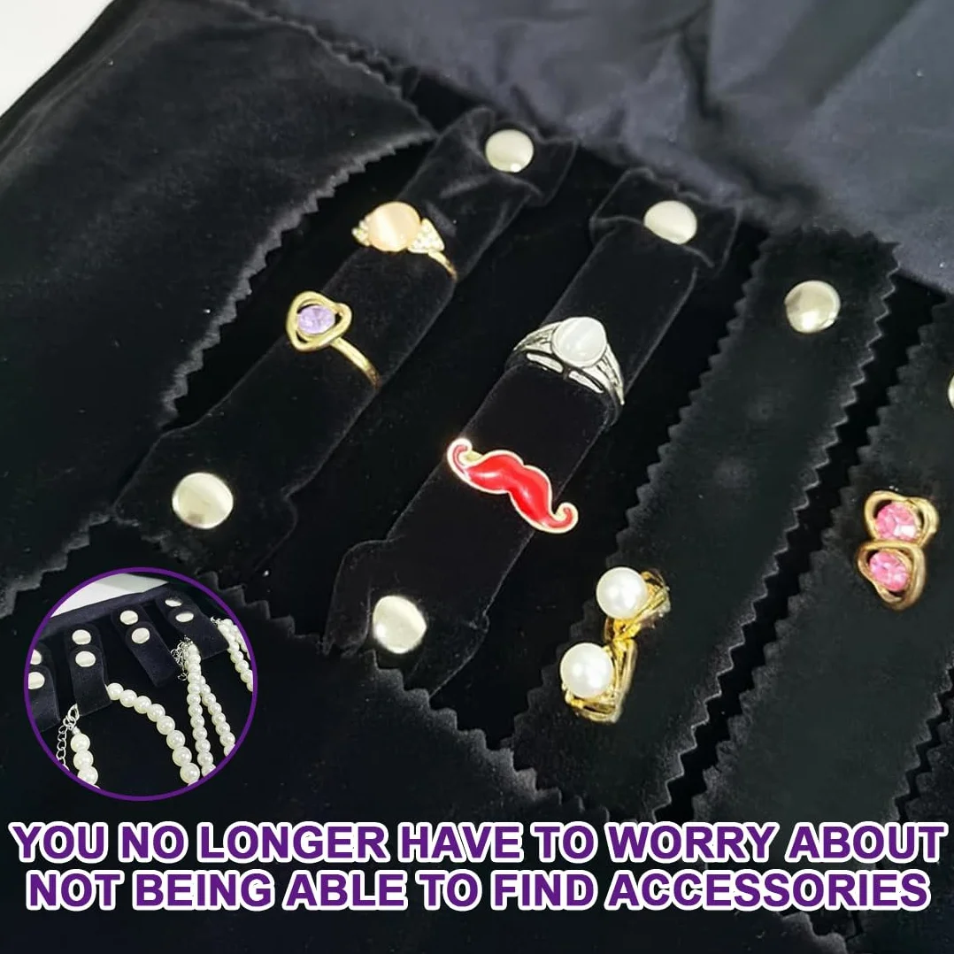 HAGNA 1 Ensemble Pochette Bijoux Voyage, Rouleau À Bijoux Broderie Chinoise Organisateur Noir
