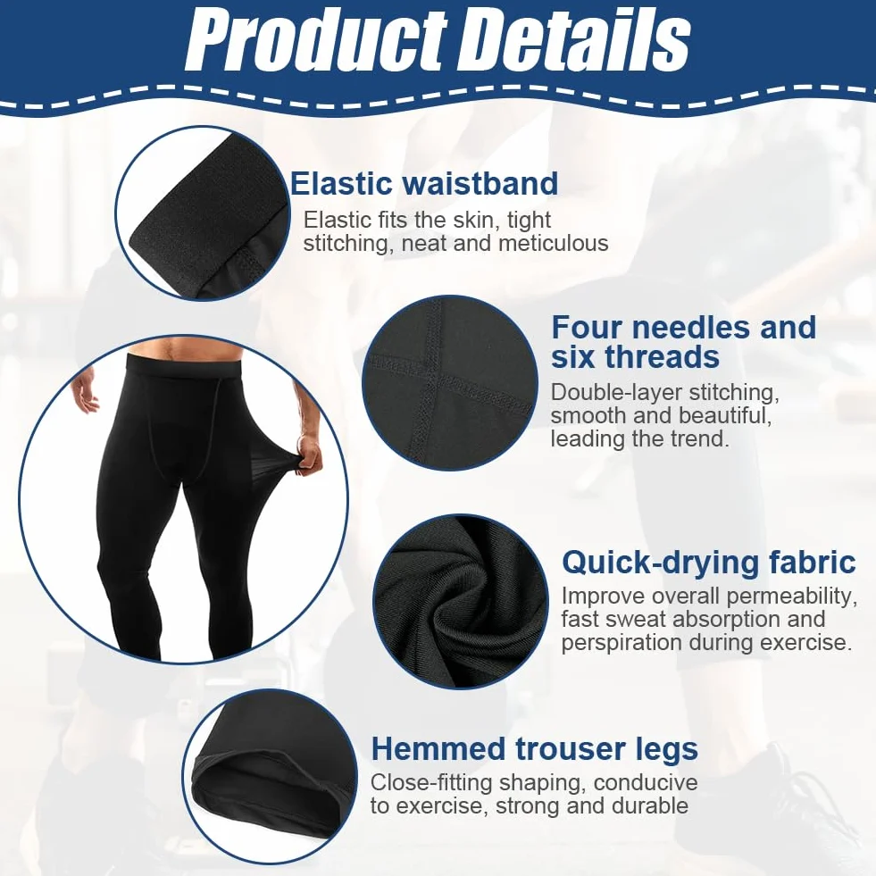 AUYAO Pantalon de Compression Running Homme Legging Collant de Sport Anti-Frottements