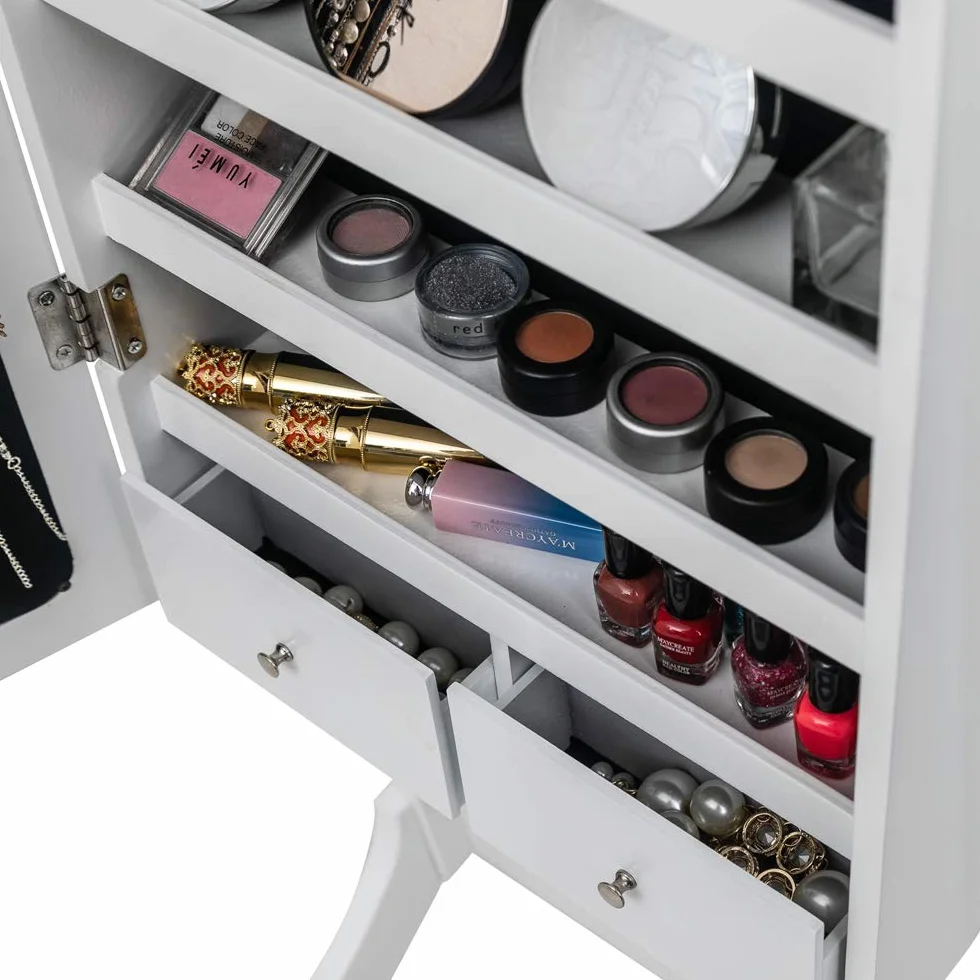 Alightup Armoire à Bijoux avec Miroir Pleine Longueur et Tiroirs, Verrouillable, Blanc