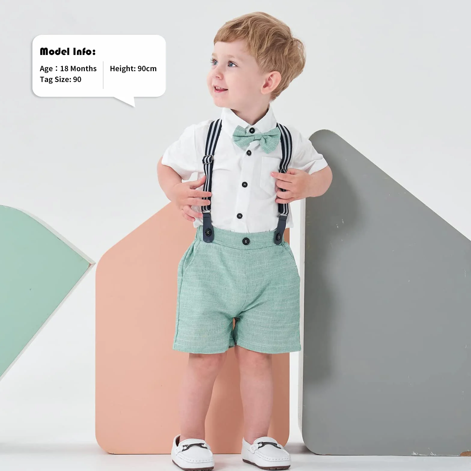 Volunboy Bébé Garçon Ensemble Costume Manches Courtes Noeud Papillon Chemise Short Bretelle Barboteuse