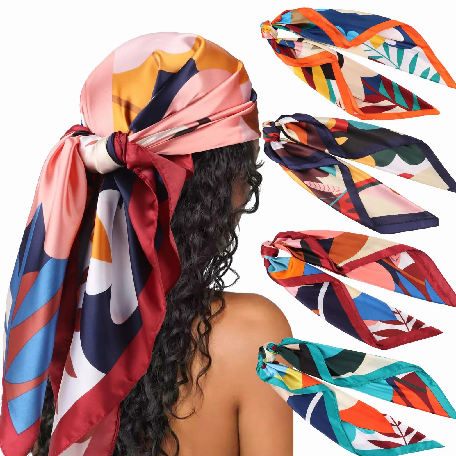 DRESHOW Foulards Carrés Satin Femmes Accessoires Cheveux Soie Bandanas Plage