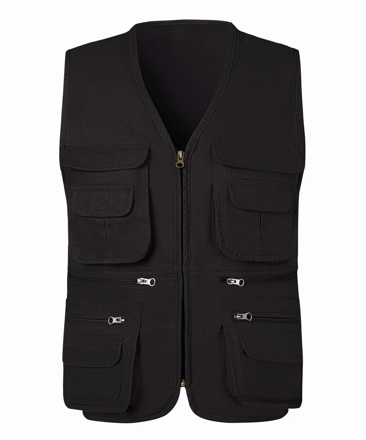 Gilet de Pêche Homme Multi-Poches Sans Manches Veste Légère Coton Chasse Camping Photographie