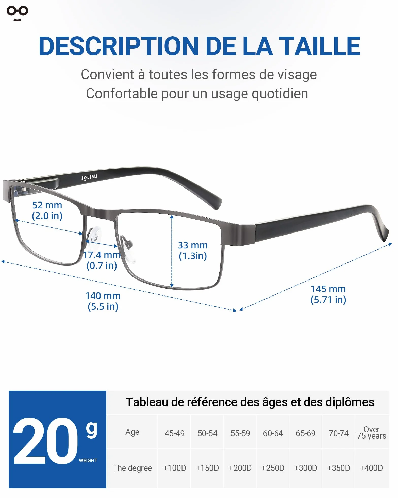 JOLISU 5PCS Lunettes de lecture pour hommes - Monture métallique fine bloquant la lumière bleue