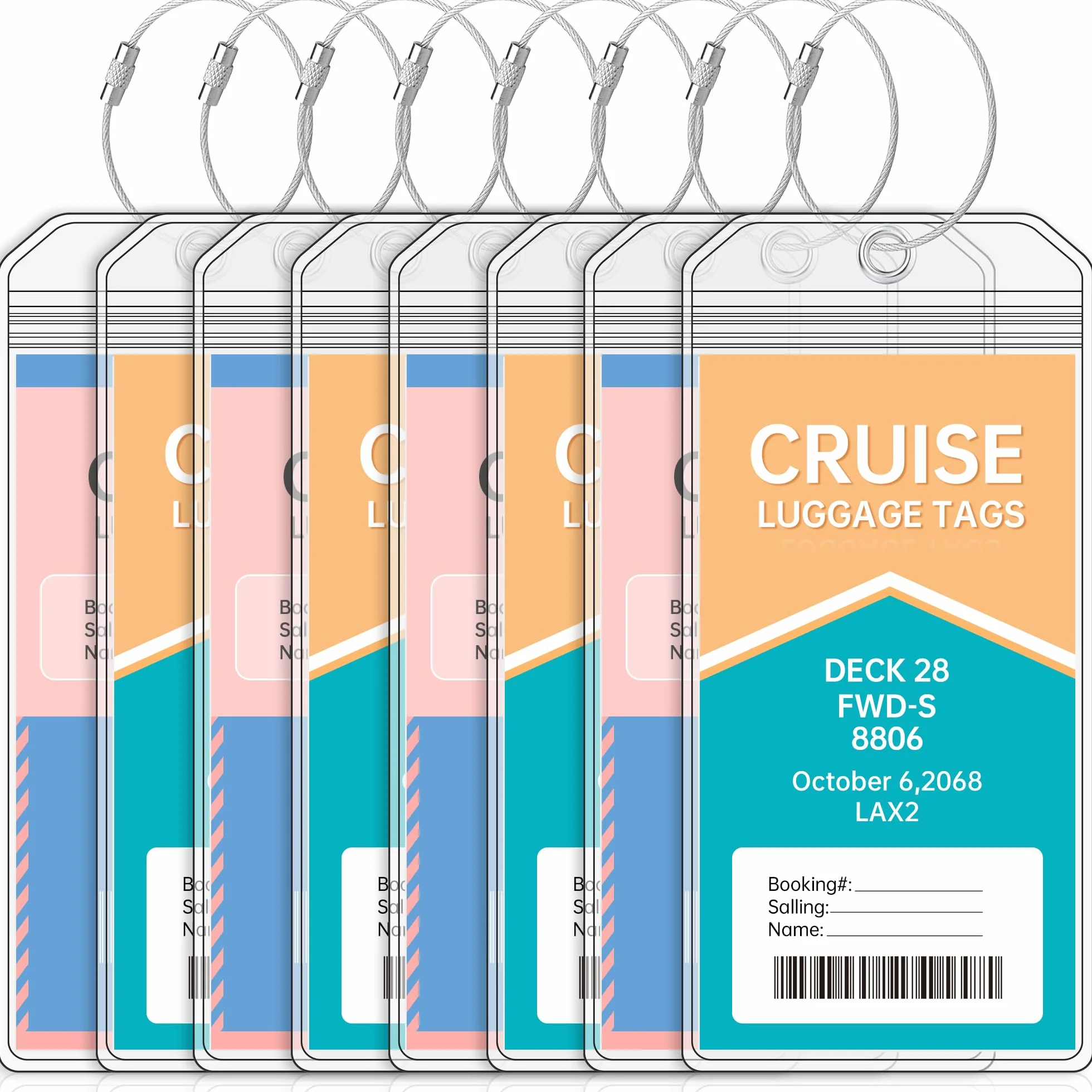 Teskyer 8 Pièces Porte Étiquette Bagage Imperméable Zip Seal Boucles Acier 18,5x8,5cm