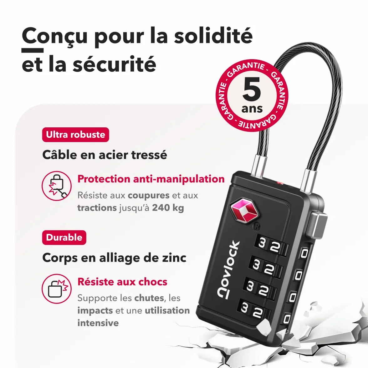 Cadenas TSA 4 chiffres Indicateur d'Ouverture Lot de 2 Noir pour Valise Bagage Cabine