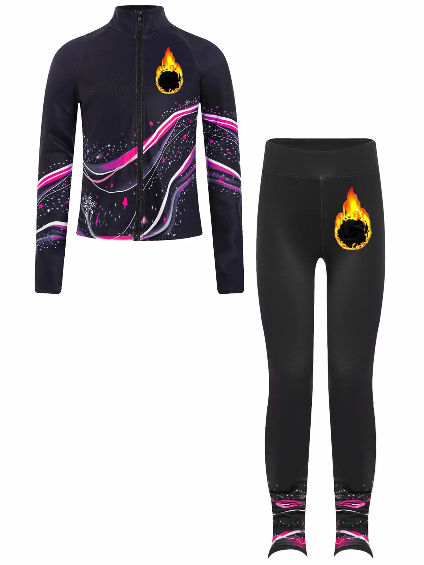 Ensemble Patinage Artistique Fille Veste Chaud Polaire Pantalon Collant Legging Tenue Glace Sport Rose vif 9-10 ans