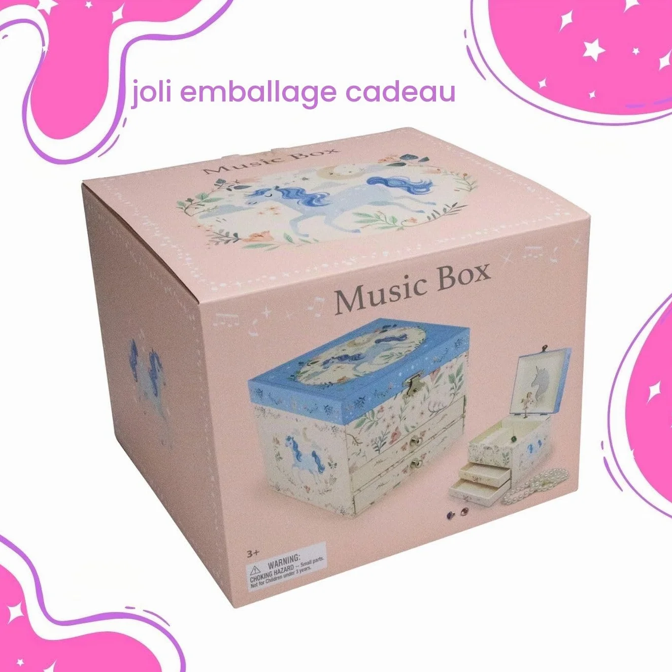 GICO Boîte à bijoux musicale licorne pour enfants avec deux tiroirs