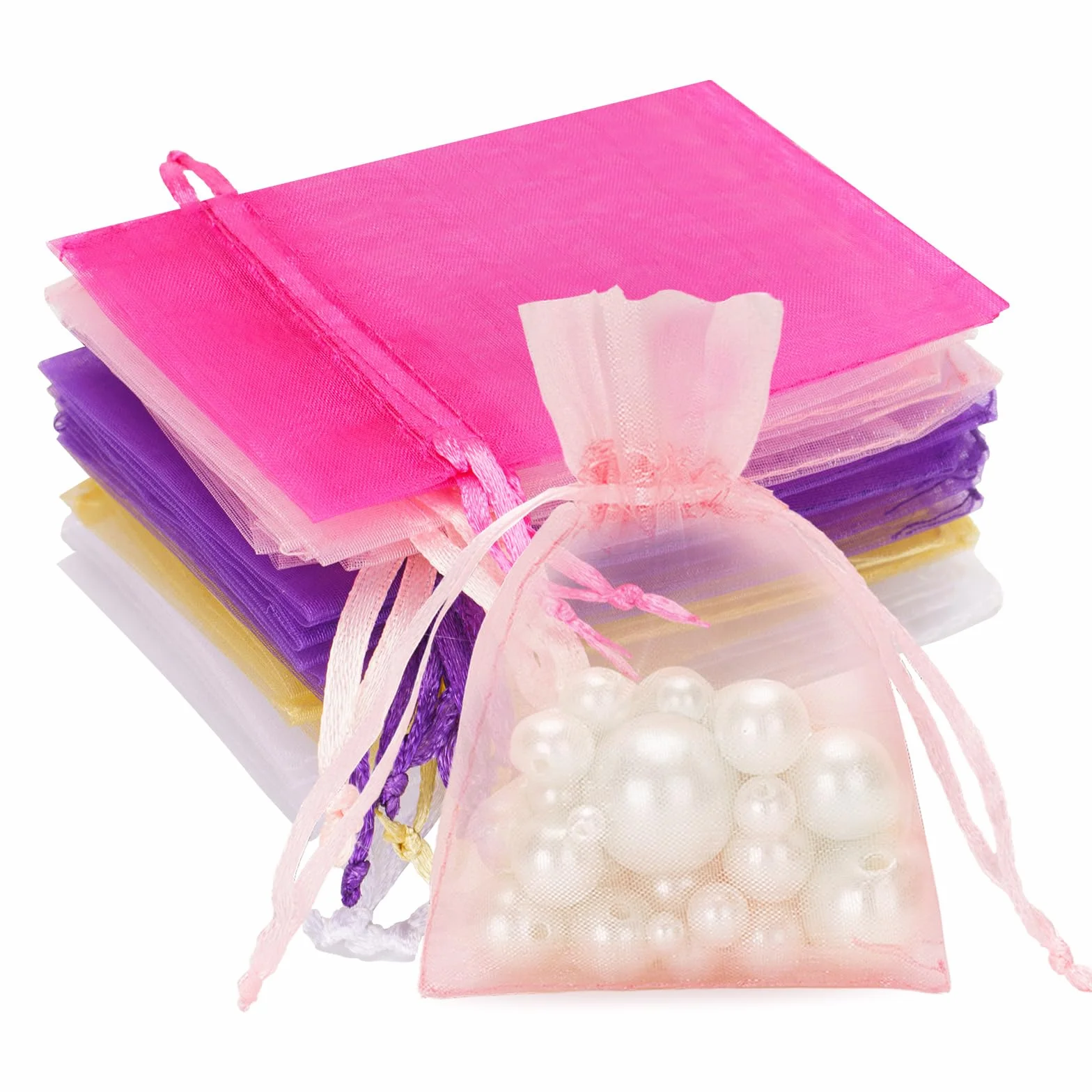 Sacs Organza 50PCS 7x9 cm Pochettes Coloré Cadeau en Organza pour Bijoux Lavande