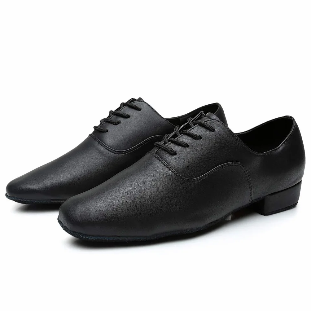 Danse élégante Ronde en Cuir Noir Morden Jazz Latin Hommes Chaussures Ballroom Demi Semelles