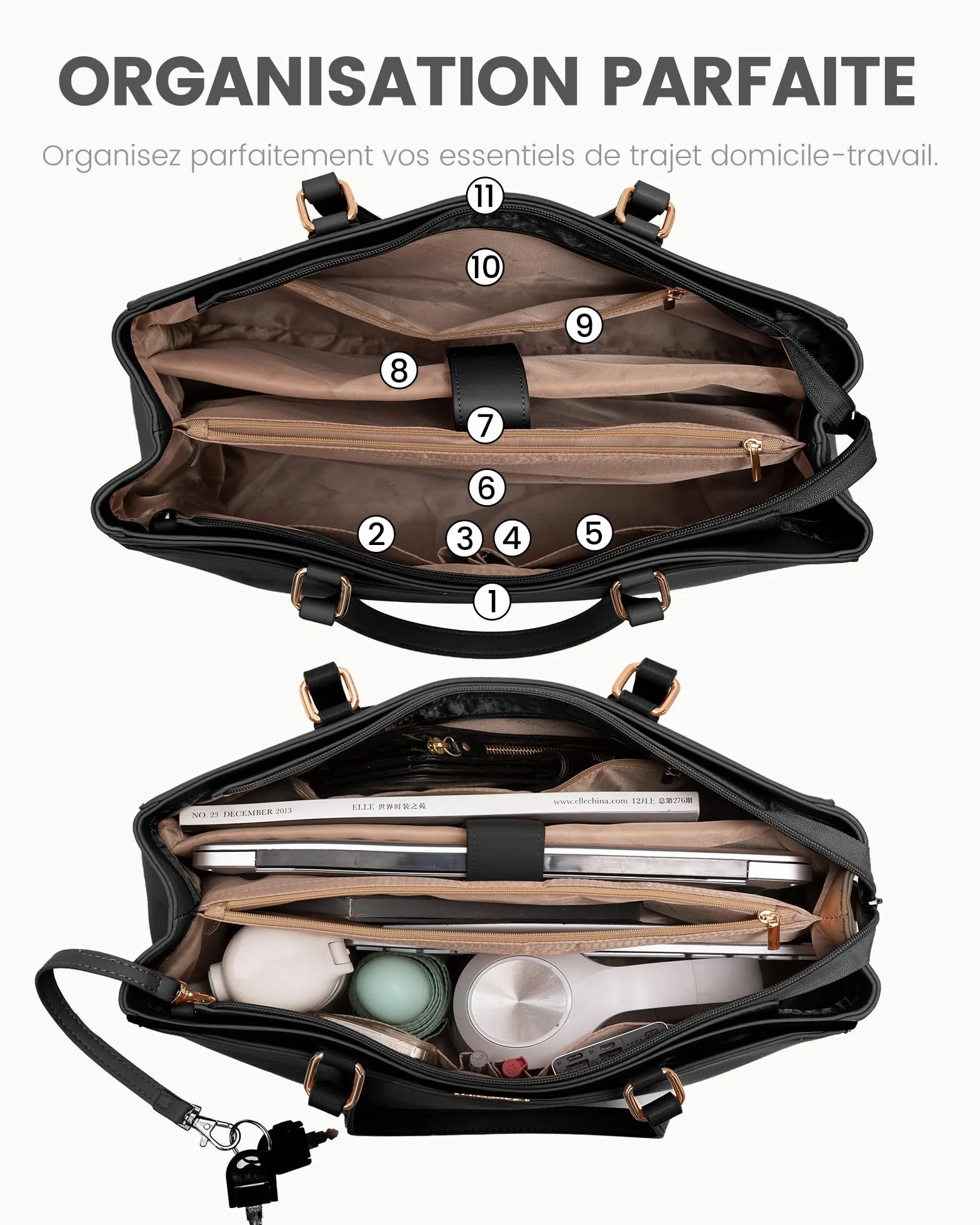 LOVEVOOK Sac Cabas Femme, Grande Sac Ordinateur Portable Imperméable, PU Cuir