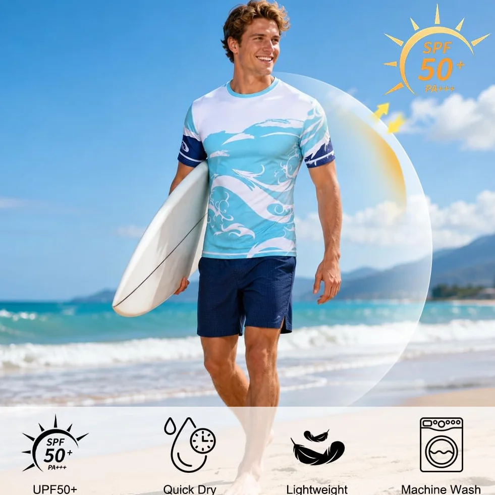 Maillot de Bain Homme UPF 50+ Anti-UV T-Shirt Rashguard Séchage Rapide Léger Surf Pêche Plongée L-2XL
