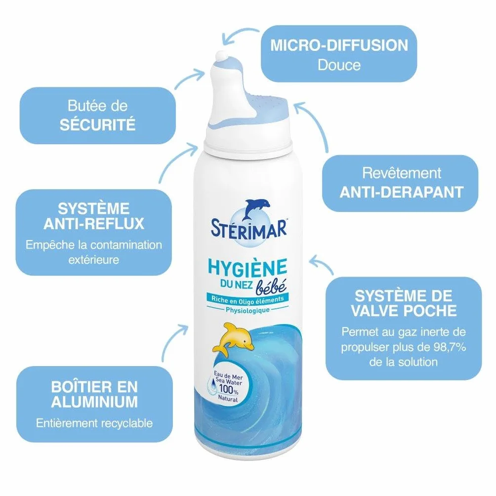 STÉRIMAR Spray Nasal Bébé 100 ml - Hygiène du Nez, Eau de Mer 100% Naturelle, Formule Physiologique