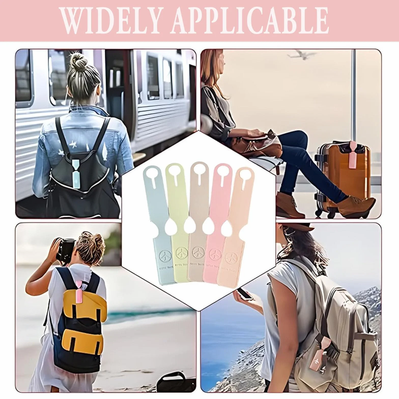 Étiquettes de Bagage 5 Pcs Étiquettes d'Identification de Valise avec Ruban Réglable