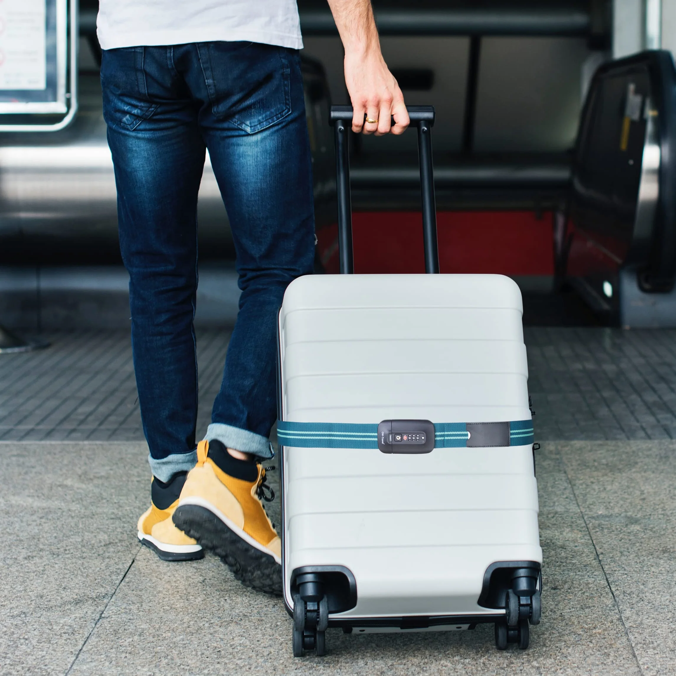 Sangle Valise Voyage TSA Bleue Verte Facile à Repérer avec Etiquette Ceinture Bagage Accessoires Avion