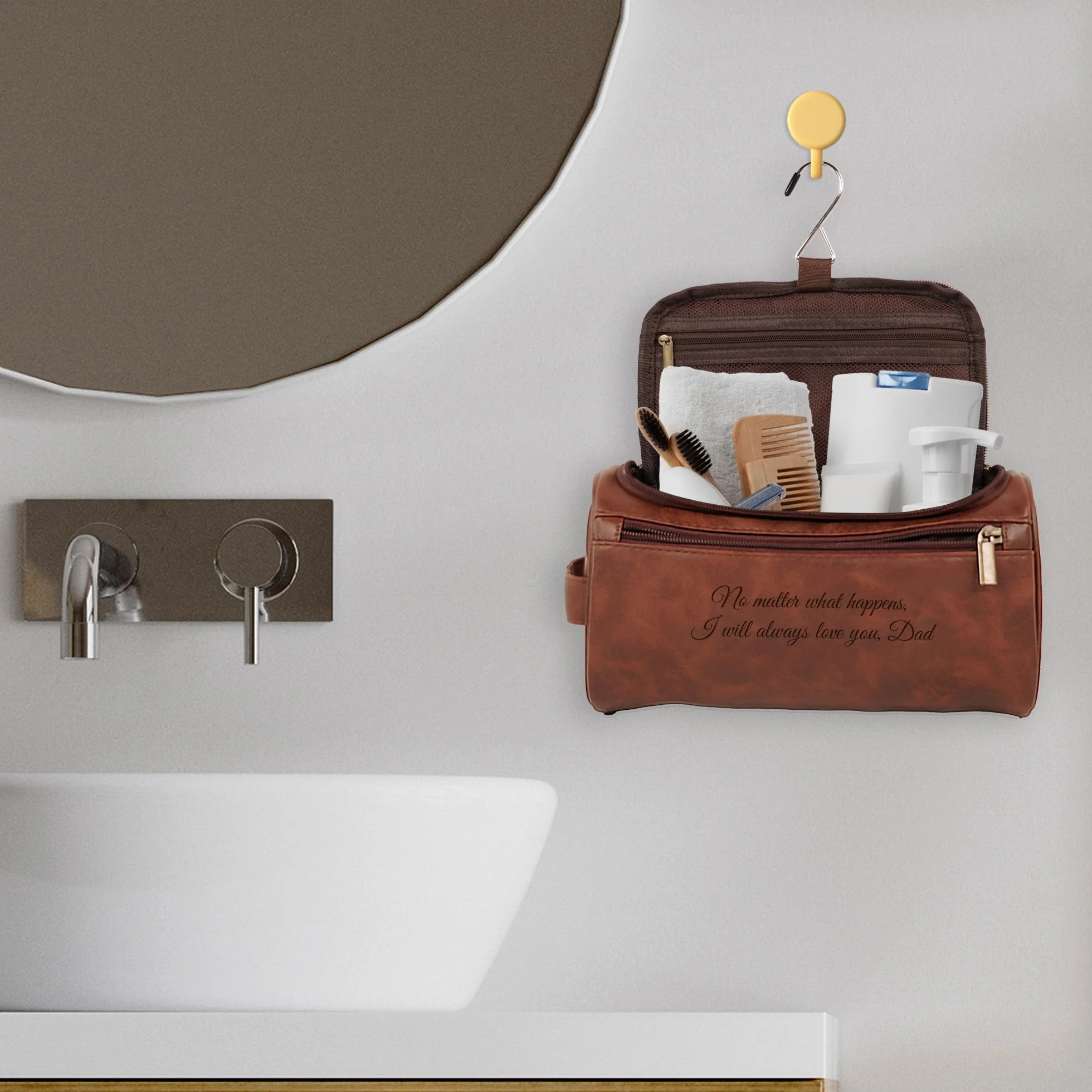 Easycosy Trousse de Toilette Homme avec Crochet en Cuir PU pour Voyage