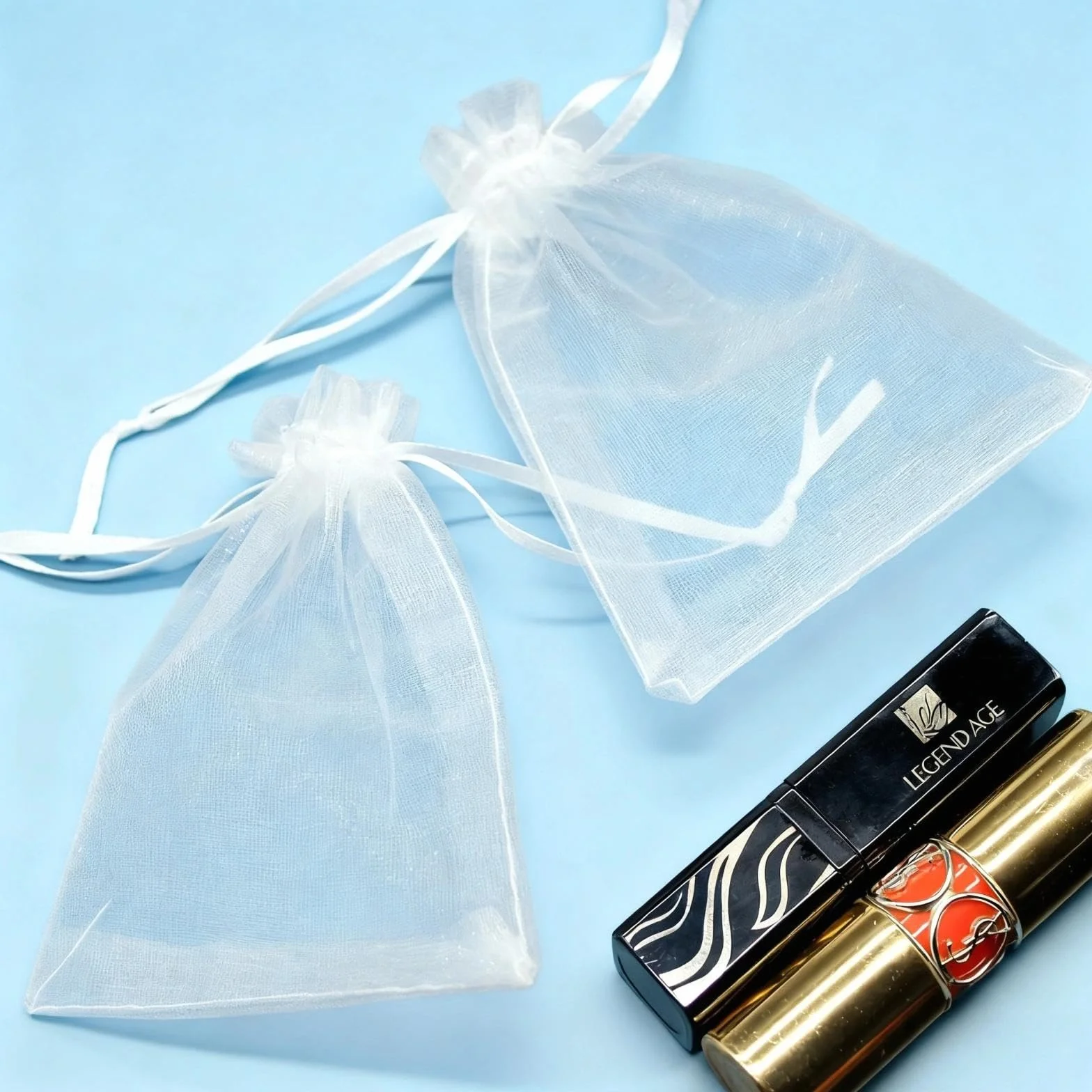 Sachet Organza 100 Pièces 7x9cm Sac Cadeau Mariage Blanc Cordon Satin