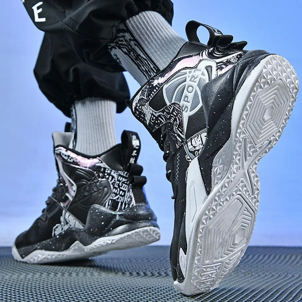Hixingo Chaussure de Basketball Hommes Hautes Sneakers Baskets Mode Style Graffiti 36-45 EU