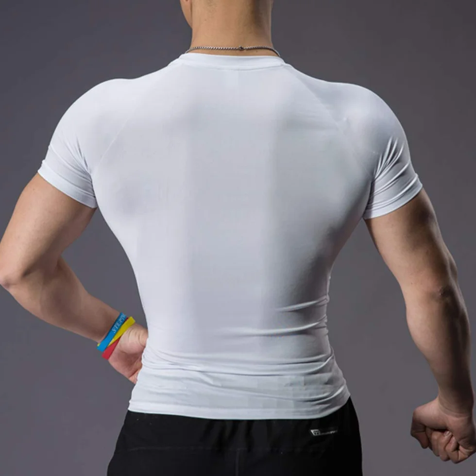 Maigre Hommes Compression Couche de Base T-Shirt Manche Courte Polyester Spandex