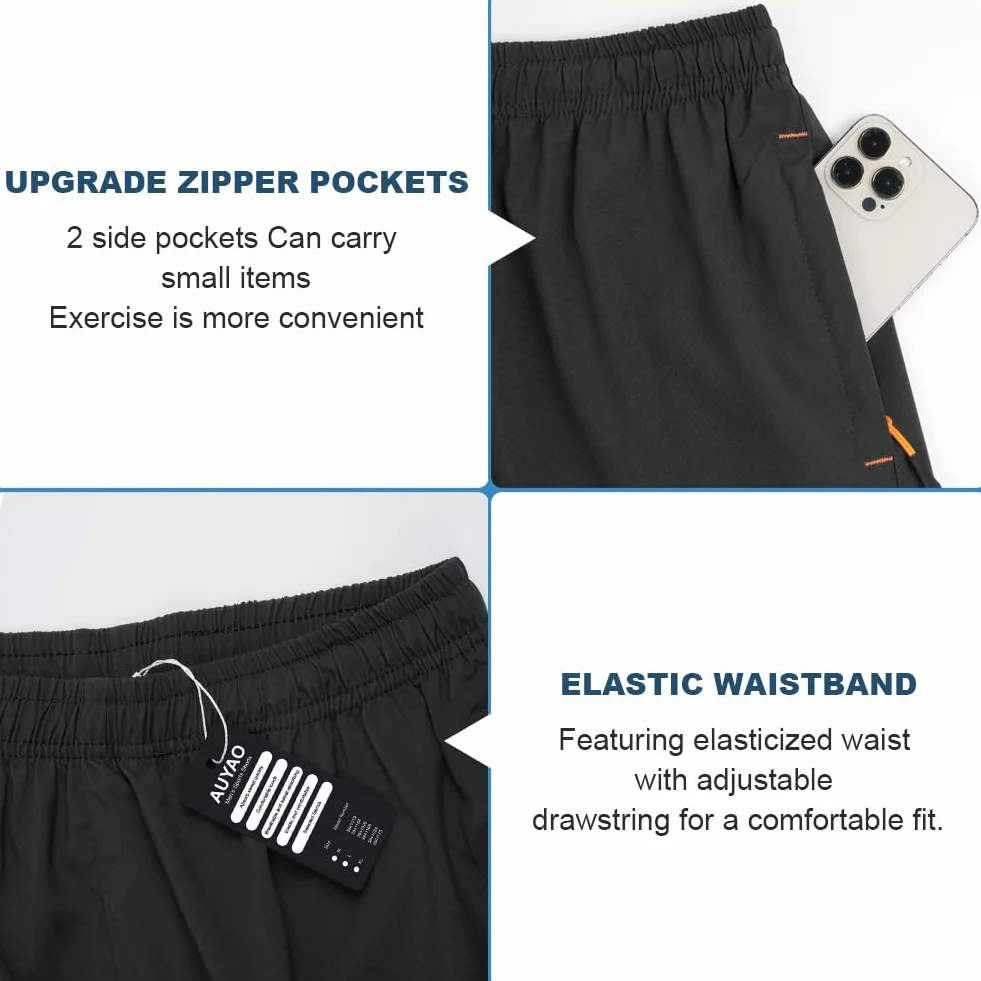 AUYAO Short Sport Homme Compression Séchage Rapide Poches Zippées