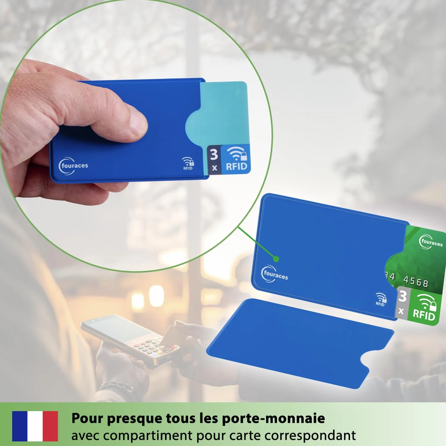 fouraces RFID Protection Carte bancaire 3 pièces Porte-Carte Anti fraude Anti RFID NFC Plastique Multicolore