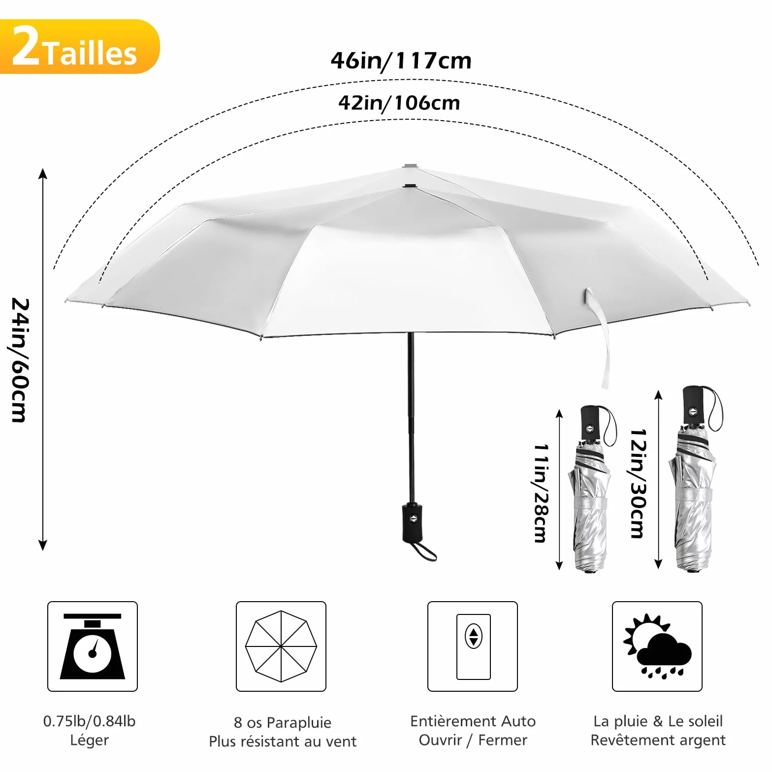 Parapluie Pliant Automatique Résistant Vent Fort Grande Taille 92/105/117cm Homme Femme