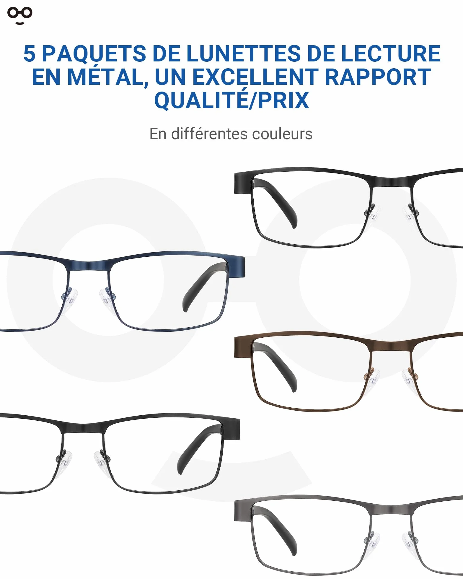 JOLISU 5PCS Lunettes de lecture pour hommes - Monture métallique fine bloquant la lumière bleue