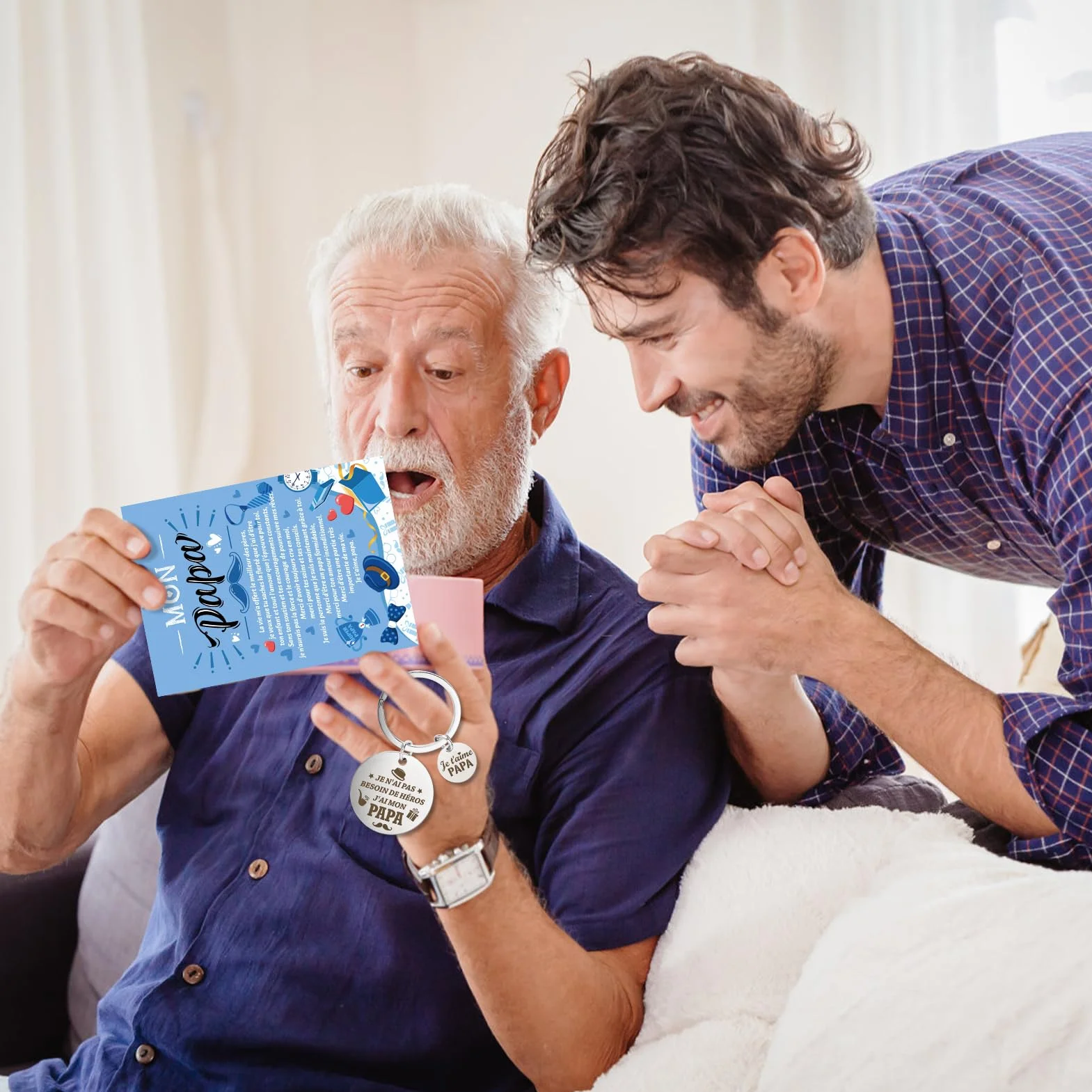 Porte-Clés Carte Je t'aime Papa avec Enveloppe Cadeau Fête des Pères