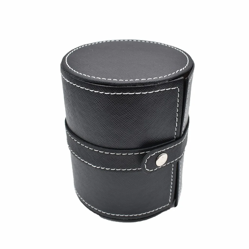 Etui de rangement pour cravate en cuir noir forme cylindre