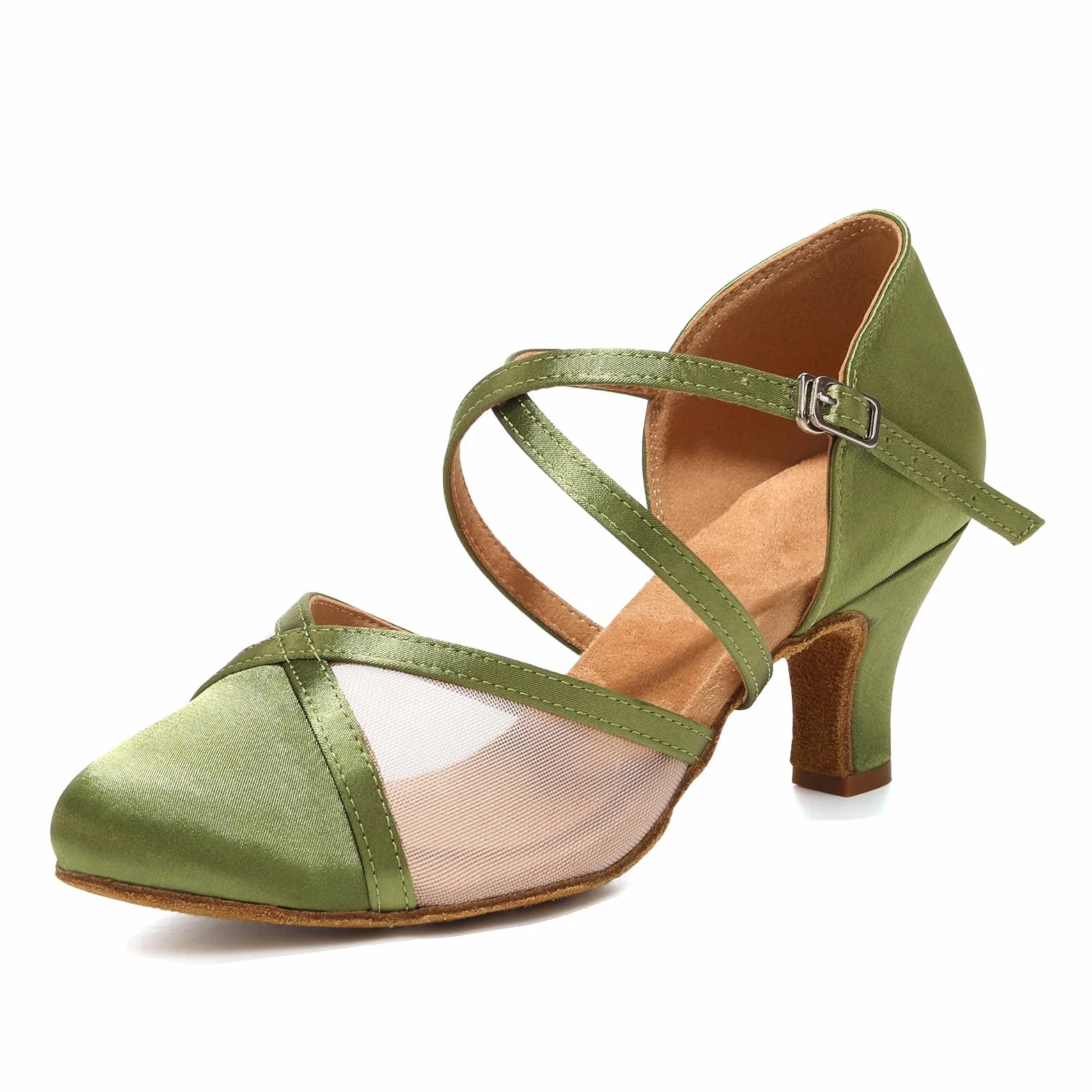 Chaussures de Danse Satin Bout Fermé Petit Talon Salsa Latine pour Femmes