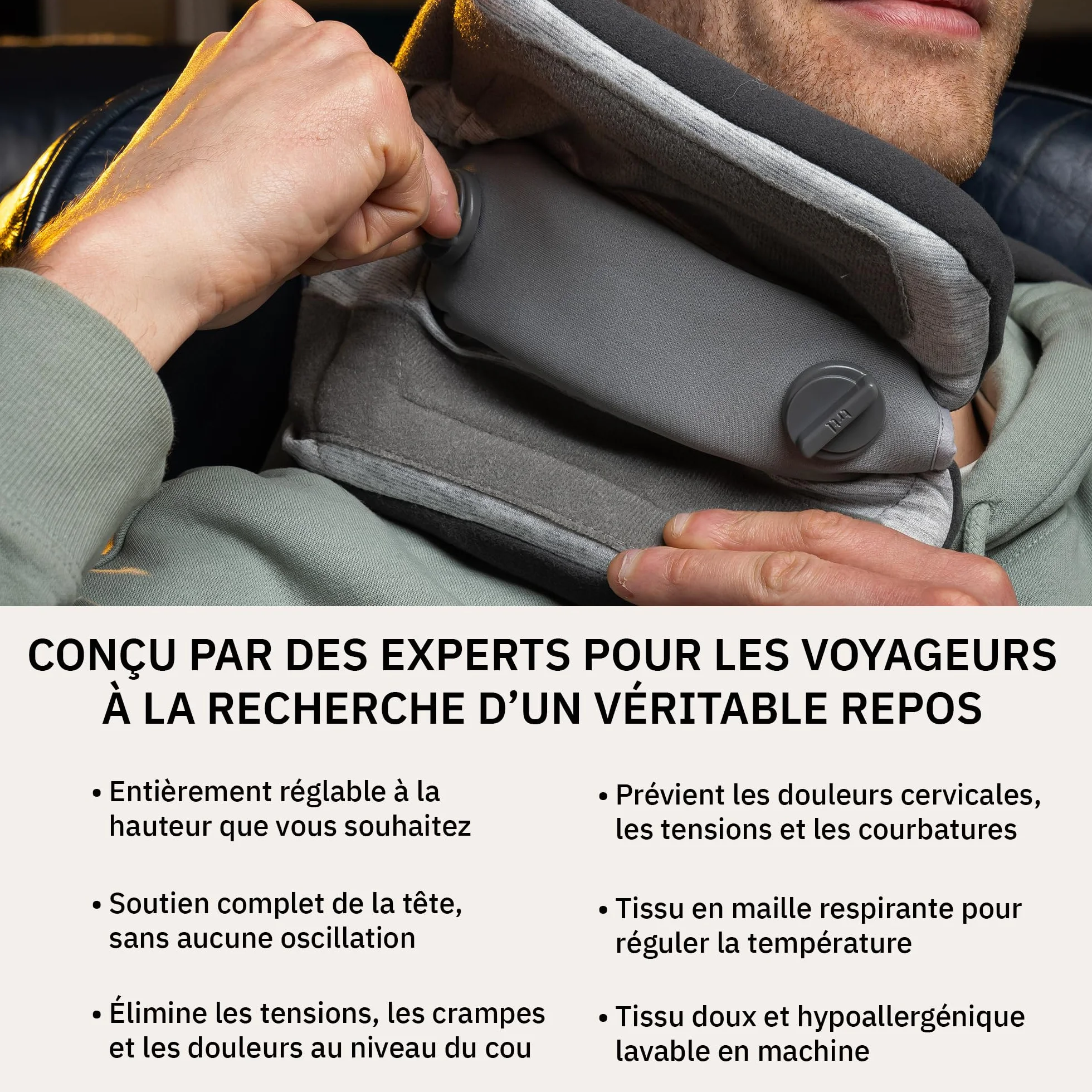 Trtl Travel Pillow Plus Gris | Oreiller Cervical Réglable en Hauteur Voyage Avion