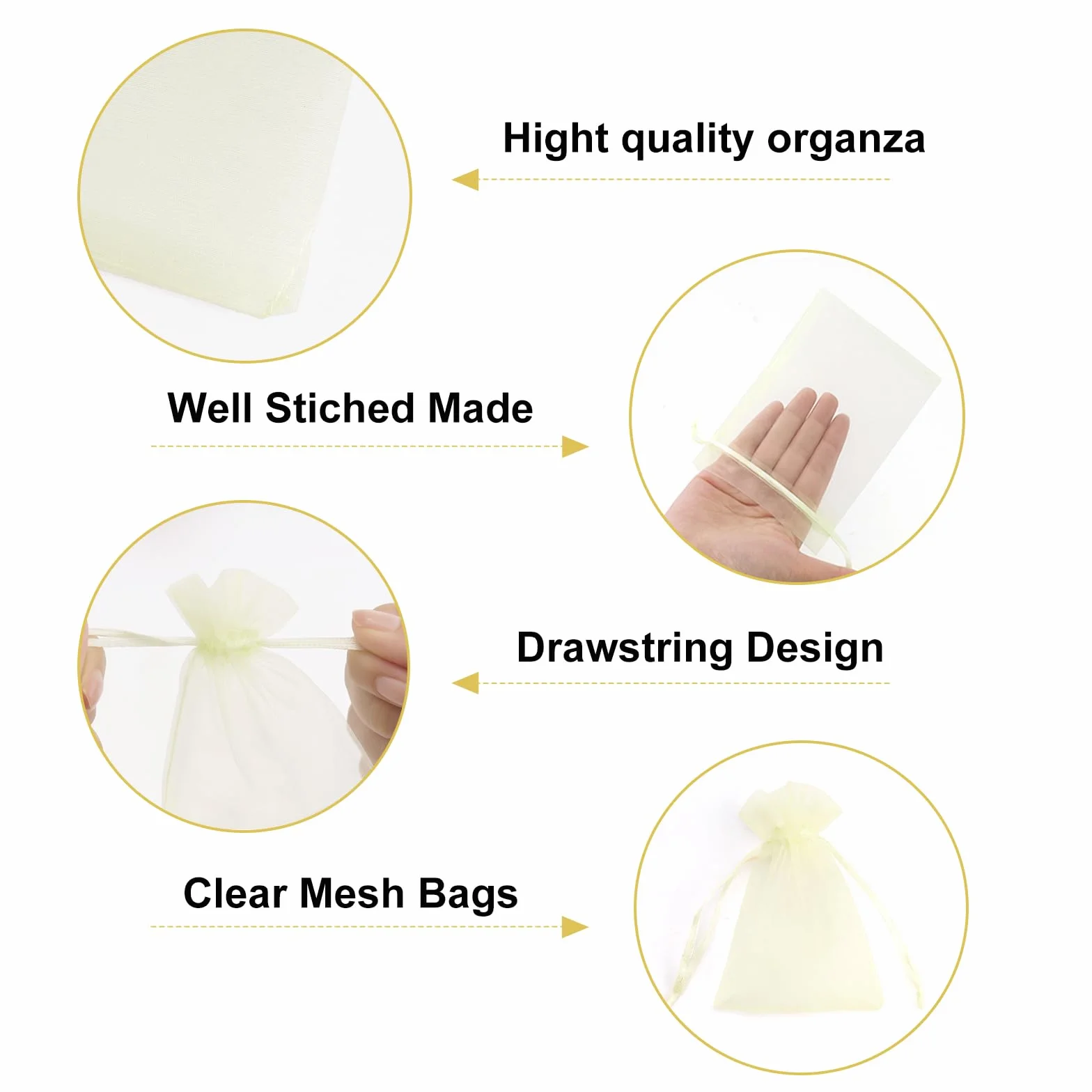 Sacs Organza Beige 7x9cm 100PCS - Pochette Cadeau en Organza pour Mariage, Bonbons, Lavande